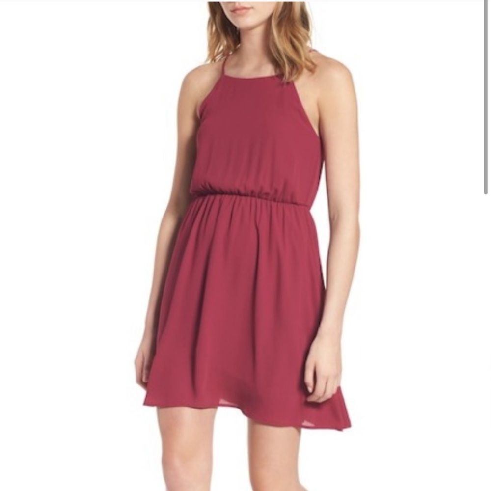 NWT Lush Tie Back Halter Dress- Cranberry, size L